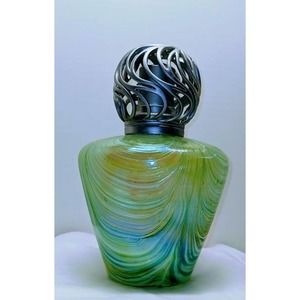 Glass Fragrance Lamp Green Iridescent Swirl Art Glass